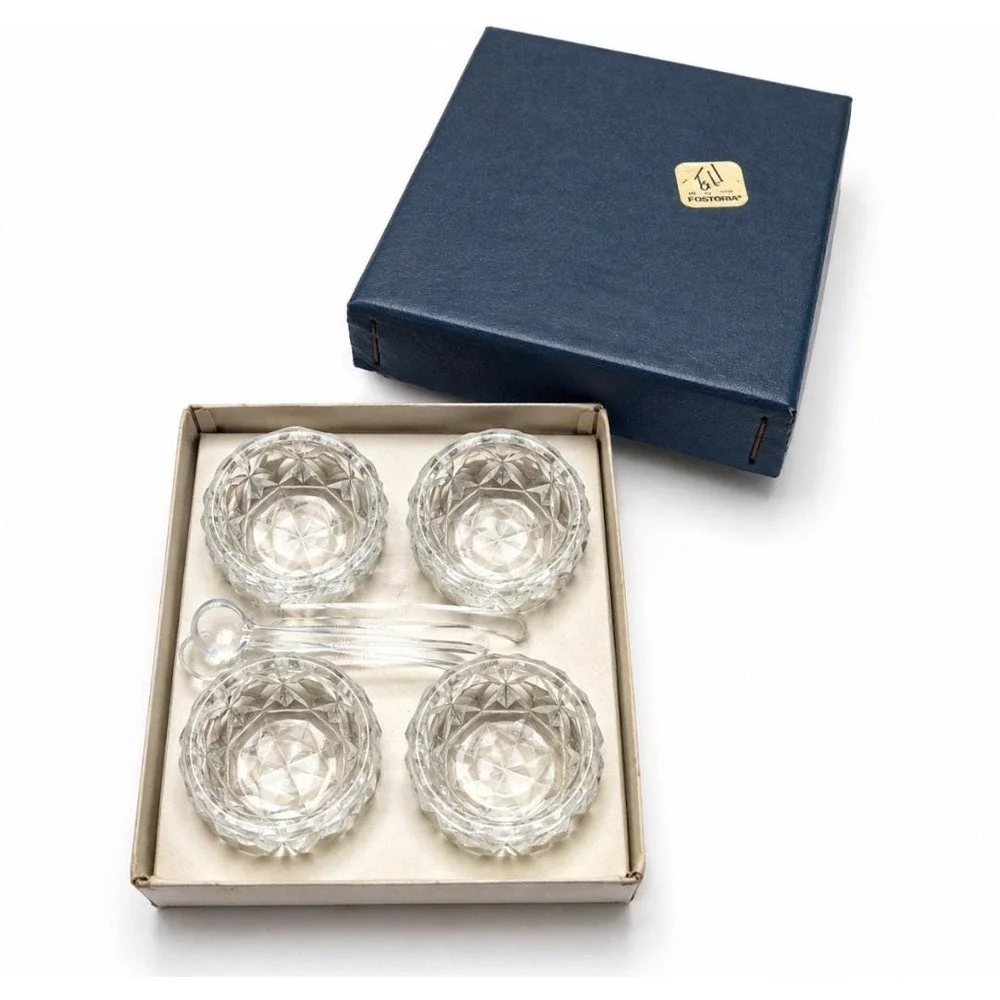 Vintage Pressed Glass Salt Dishes Salt Cellars & Plastic Spoons 1950s New In Box